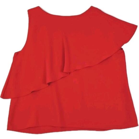 Chico's~Woman Size 4(1XL)~Coral Red Top Asymmetrical Sleeve Blouse Evening-Party - Picture 3 of 13